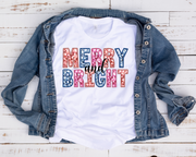 Faux Glitter Merry and Bright/ Transfer