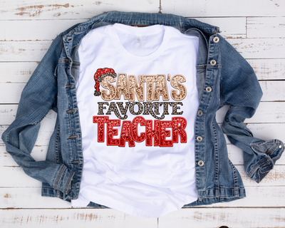 Faux Glitter Santa's Favorite Teacher/ Transfer