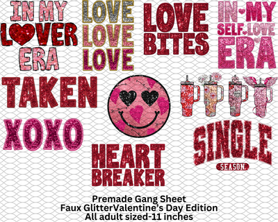 Faux Glitter Valentine's Day Premade Gang Sheet