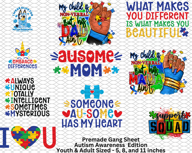 Autism Awarness Premade Gang Sheet (Youth & Adult Sized)