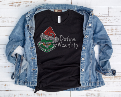 Grinch Define Naughty Rhinestone Transfer-Universal Size