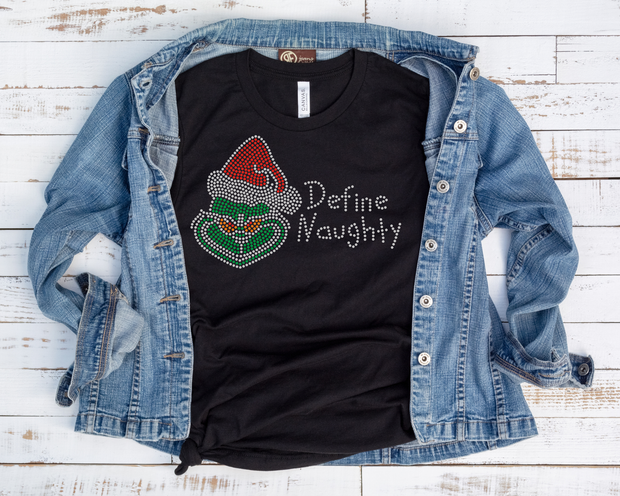 Grinch Define Naughty Rhinestone Transfer-Universal Size