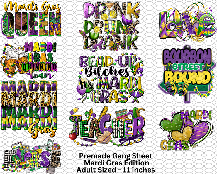 Mardi Gras Premade Gang Sheet