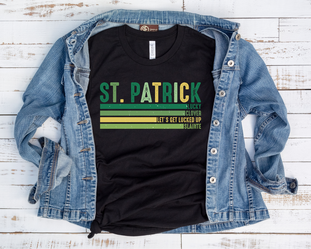 White St. Patrick Lucky Chenille Glitter Patched Graphic T Shirt
