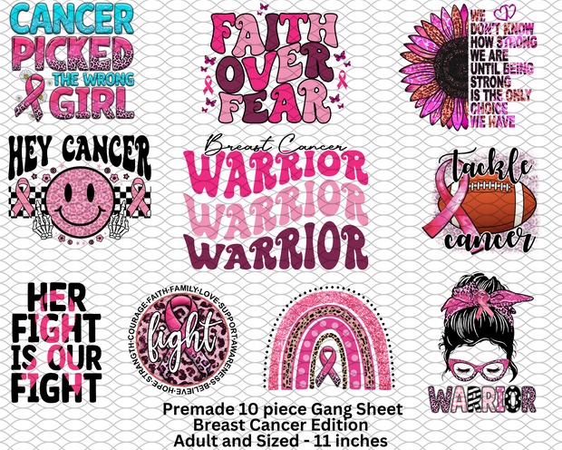 Breast Cancer Premade Gang Sheet (10 piece)