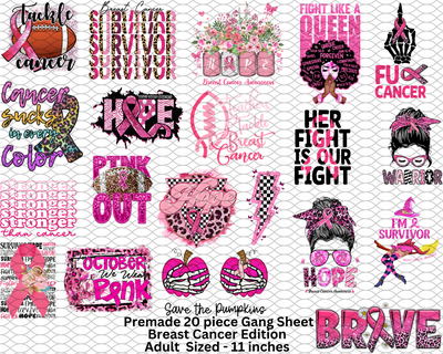 Breast Cancer Premade Gang Sheet (20 piece)