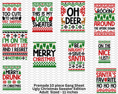 Ugly Christmas Sweater Premade Gang Sheet (10 piece)