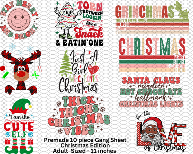 Christmas Premade Gang Sheet (10 piece)