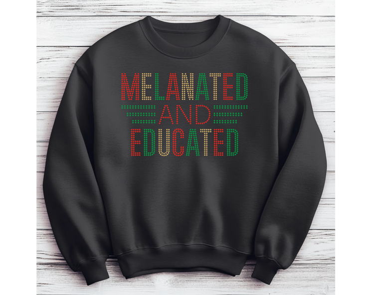 Melanated and Educated Rhinestone Transfer-Adult Sized