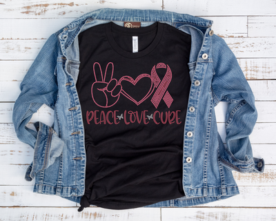 Peace•Love•Cure Rhinestone Transfer-Adult Sized
