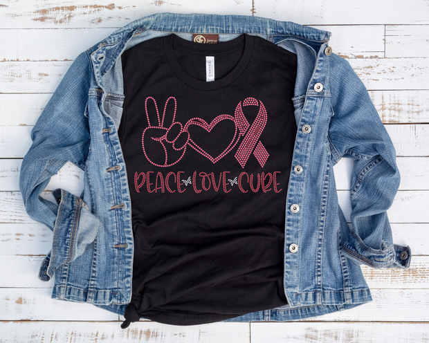 Peace•Love•Cure Rhinestone Transfer-Adult Sized