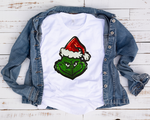 Christmas Grinch Sequin  & Chenille Patch