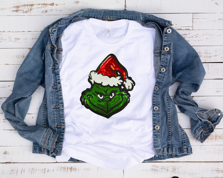 Christmas Grinch Sequin  & Chenille Patch