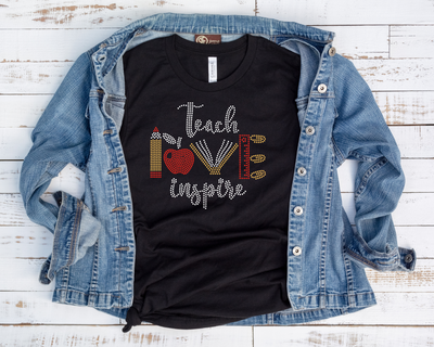 Teach Love Inspire Rhinestone Transfer-Adult Sized