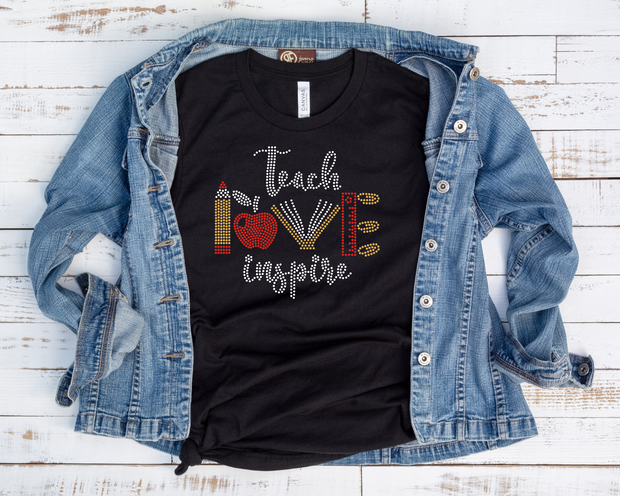 Teach Love Inspire Rhinestone Transfer-Adult Sized